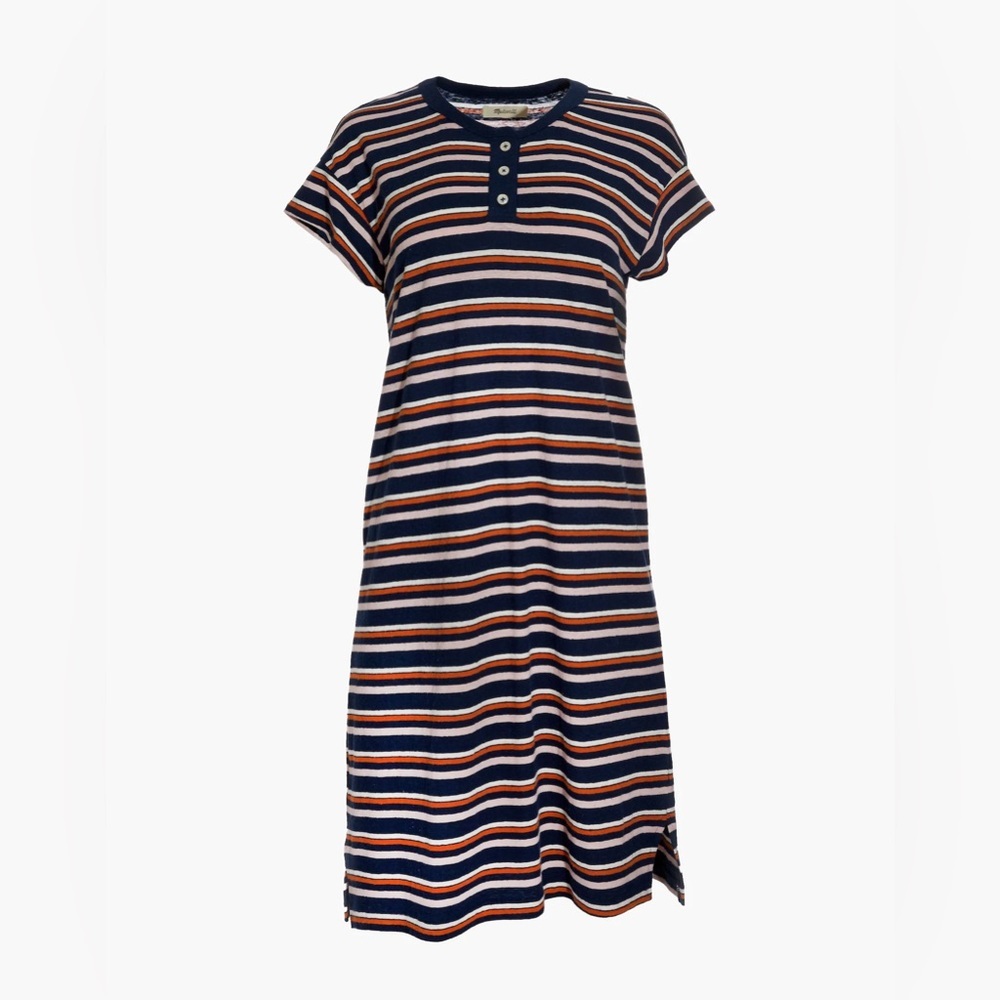 Madewell Navy and Pink Striped Henley Tee Dress Medium